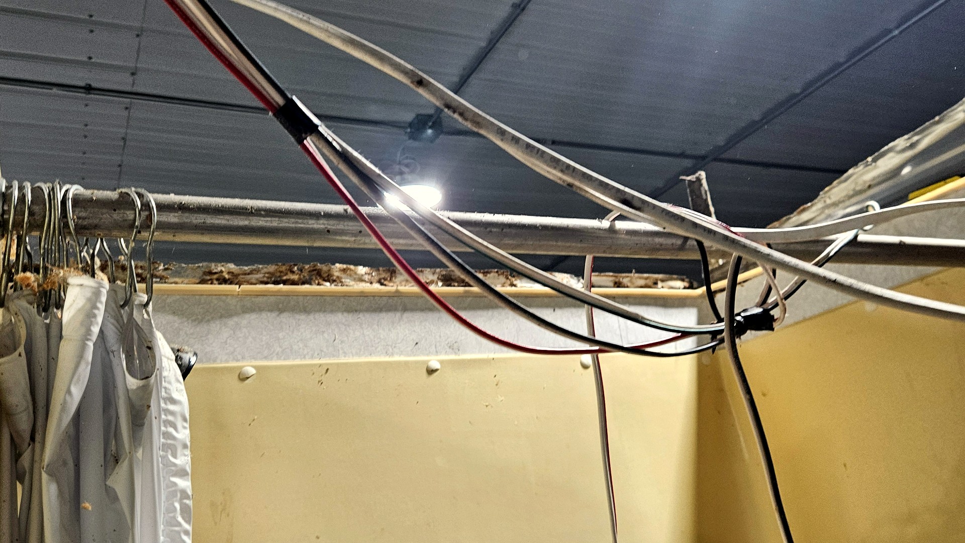 New rafters installed across the camper roof frame