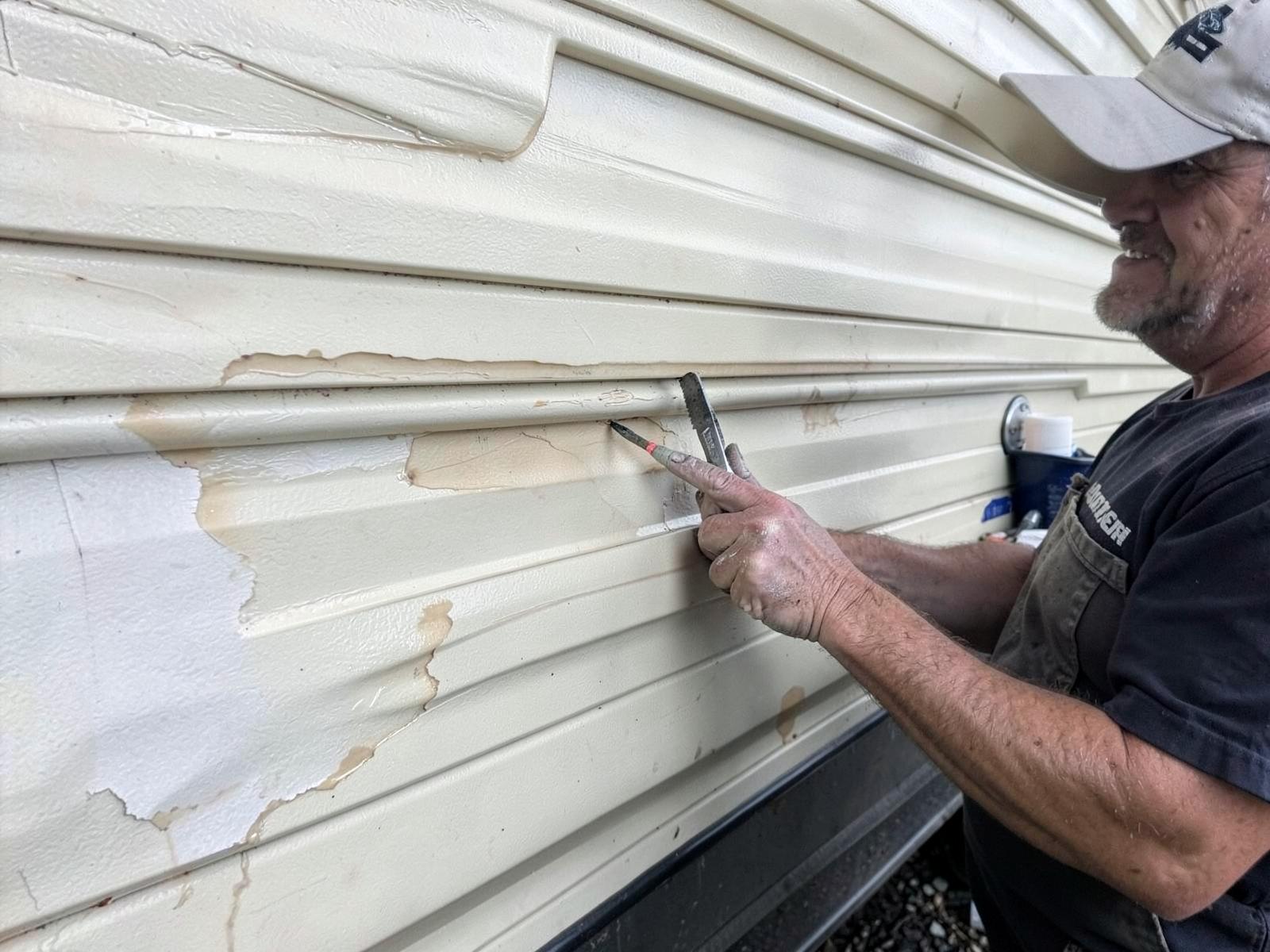 Hail dented aluminum camper siding