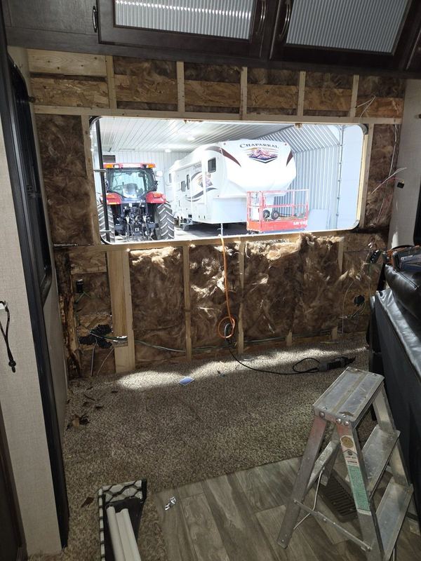 Living Room Wall Rebuild, photo 2 of 4 - RV repair by Camper Care in Roscoe, SD